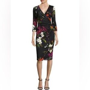 Floral Wrap Dress - Black